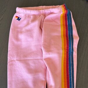 Aviator Nation Pink Sweatpants with Rainbow Stripe